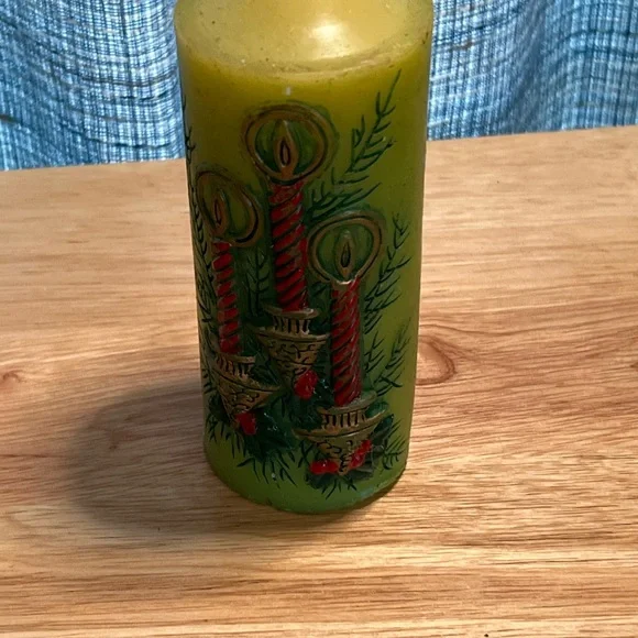 Green Holiday Candle with Red and Gold Accents - Picture 5 of 5